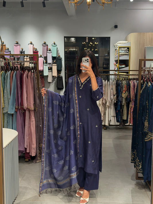 Classic Blue Chanderi Ensemble