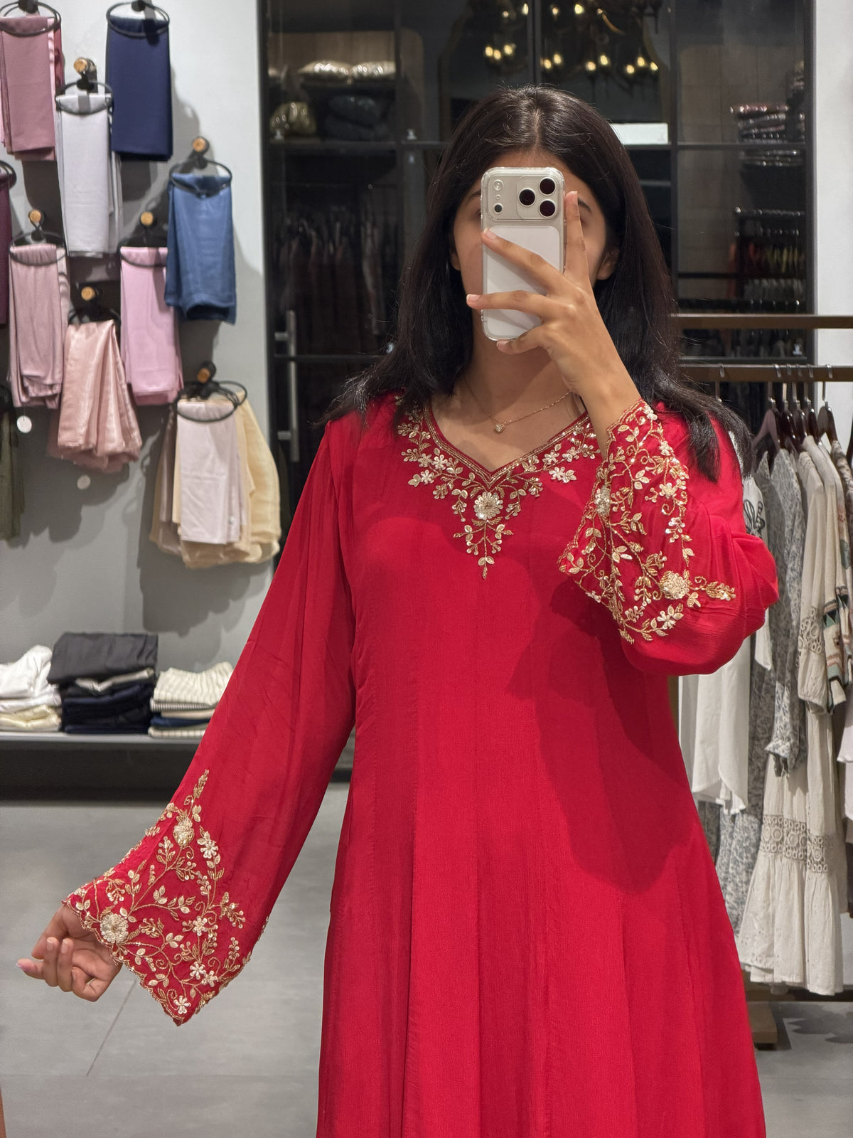 Stone Work Chinnon Silk Anarkali Set
