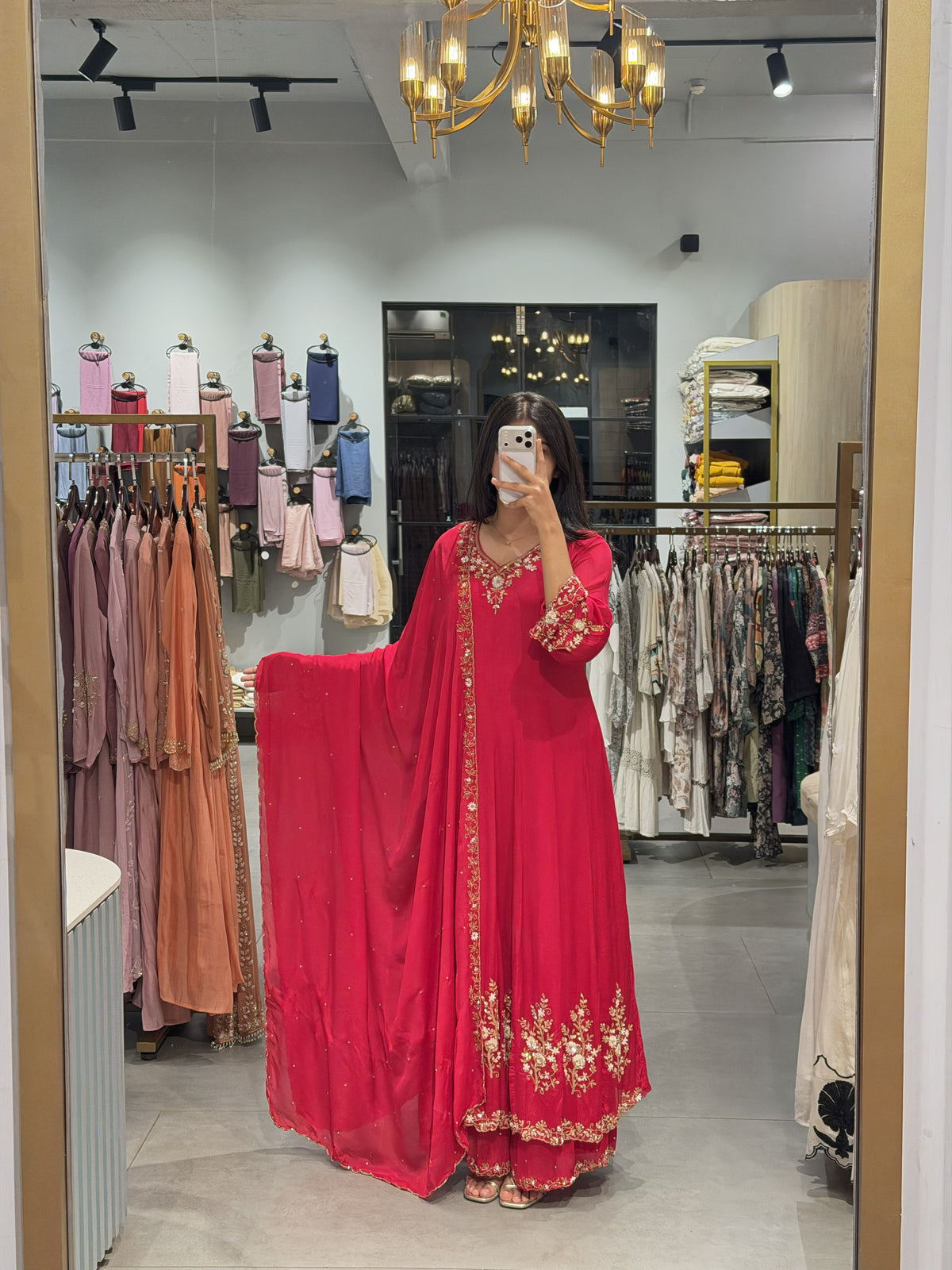 Stone Work Chinnon Silk Anarkali Set