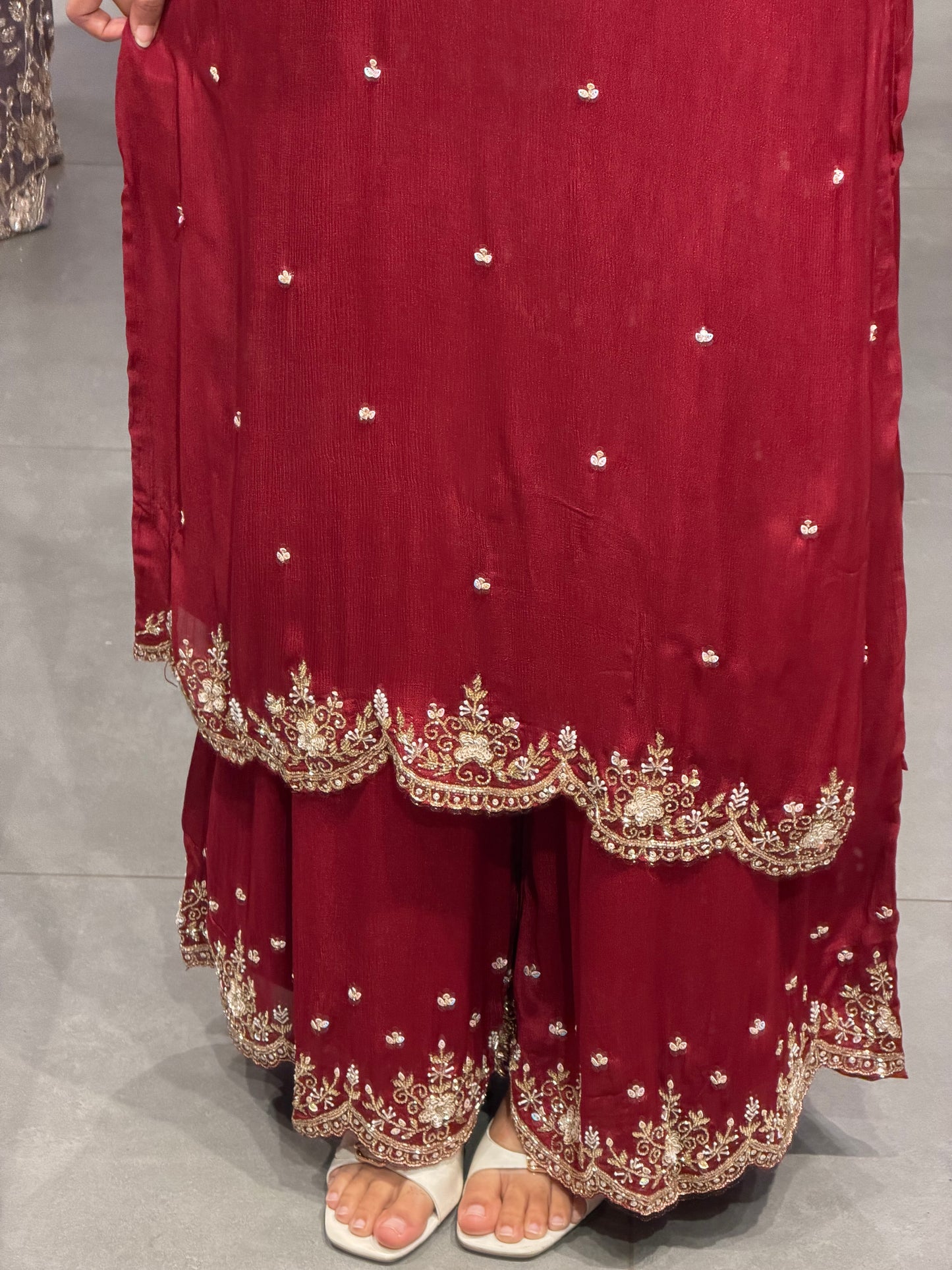 Crimson Red Chinnon Silk Set