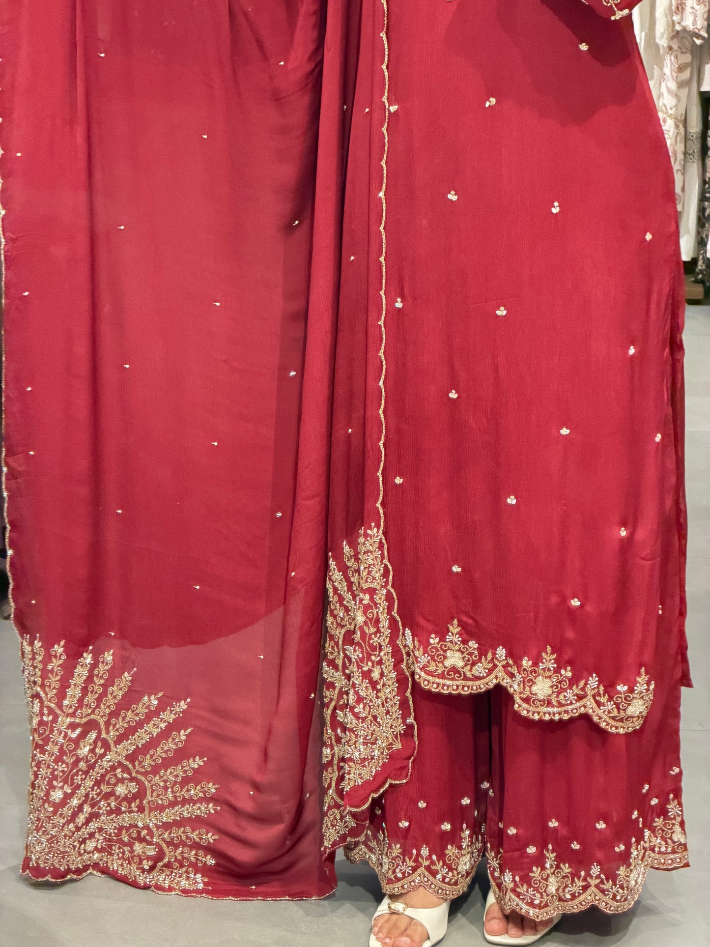 Crimson Red Chinnon Silk Set