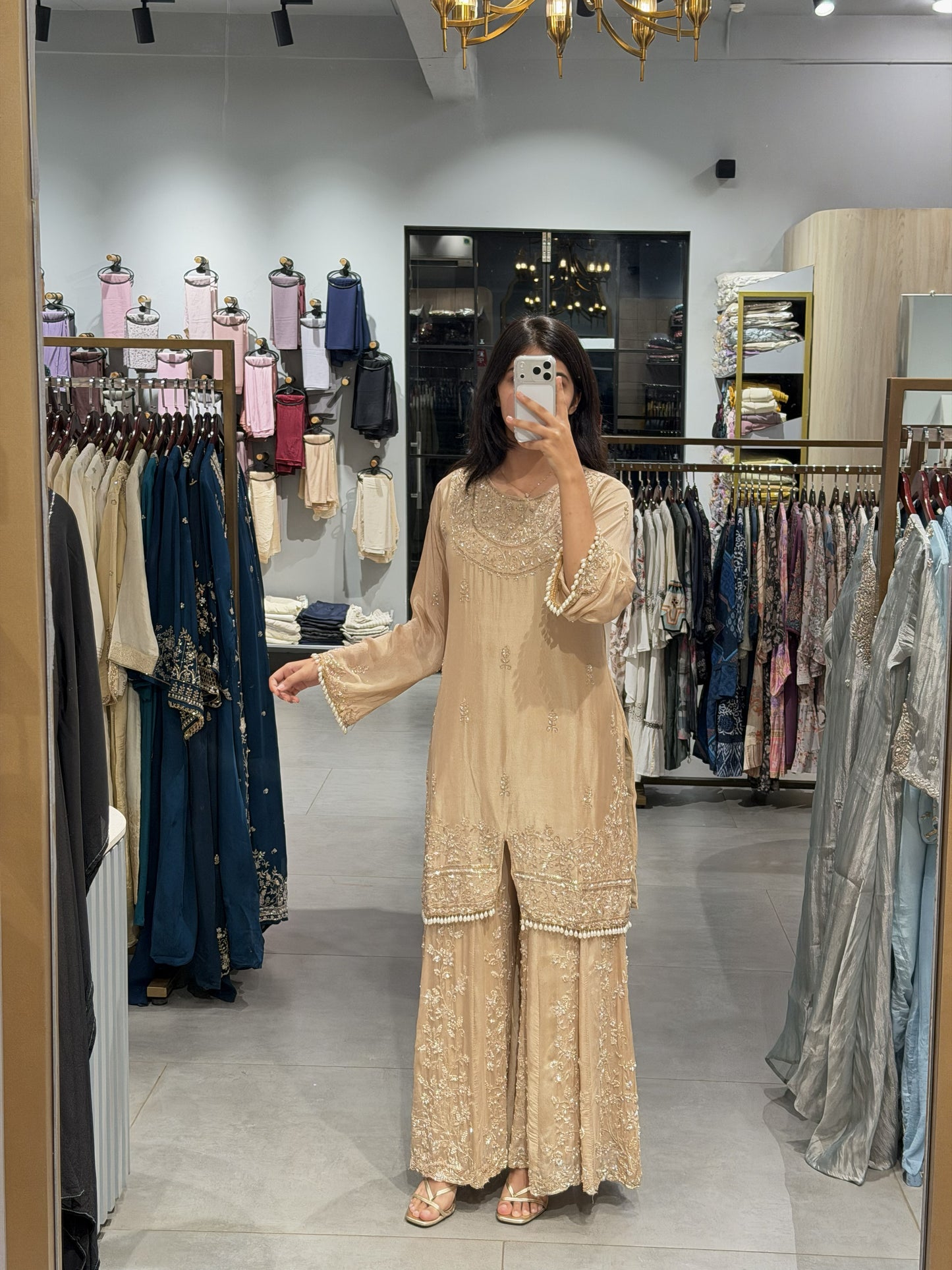 Chinnon Silk Pearl Work Sharara Set with Dupatta