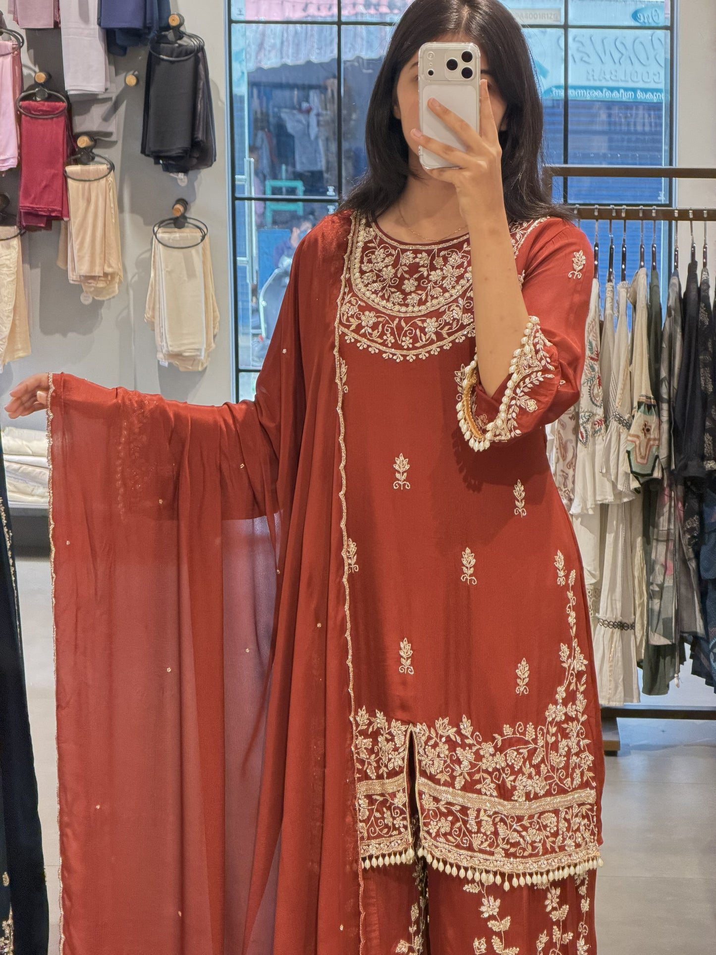 Chinnon Silk Pearl Work Sharara Set with Dupatta