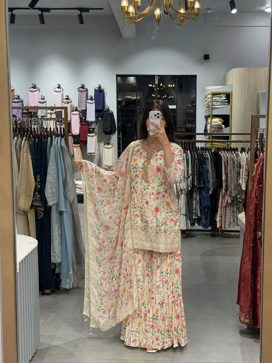 Chinnon Silk Floral Sharara Set