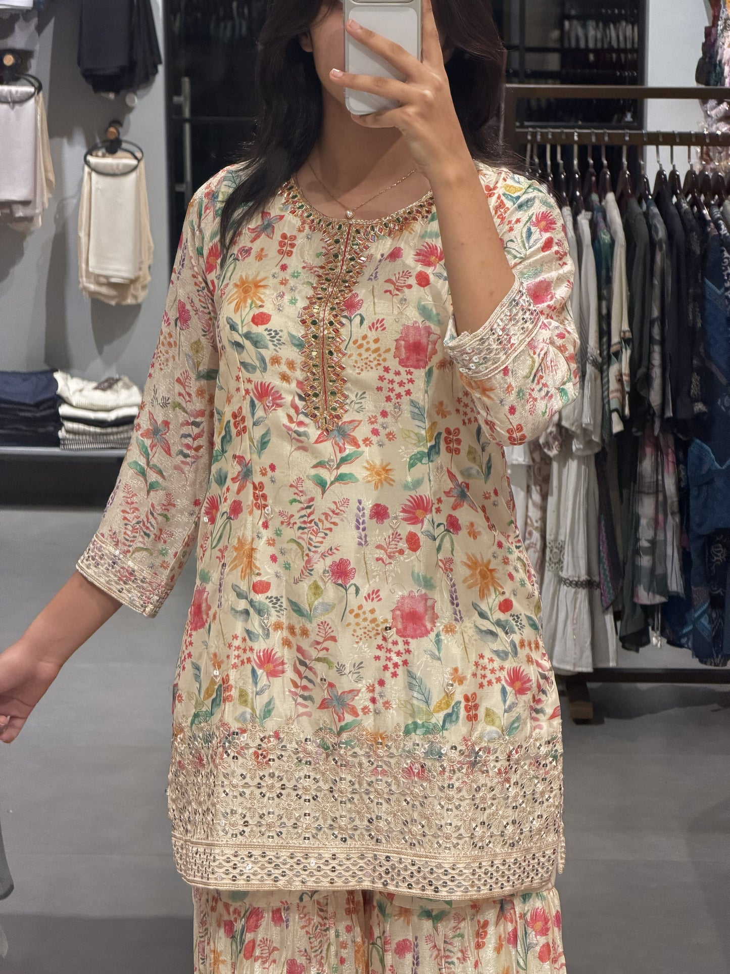 Chinnon Silk Floral Sharara Set