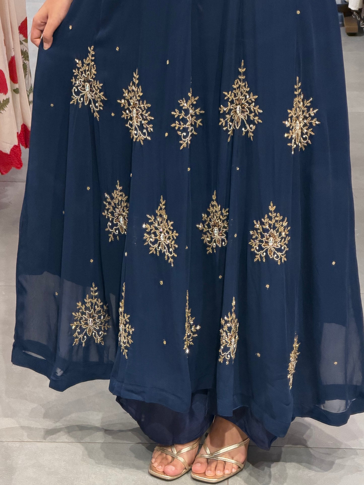 Navy Blue Embroidered Georgette Kurta Set