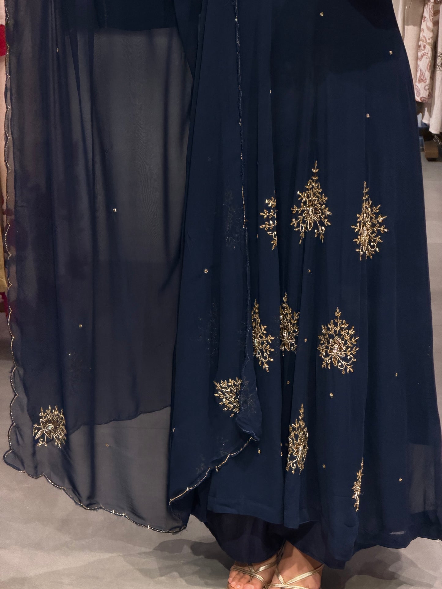 Navy Blue Embroidered Georgette Kurta Set