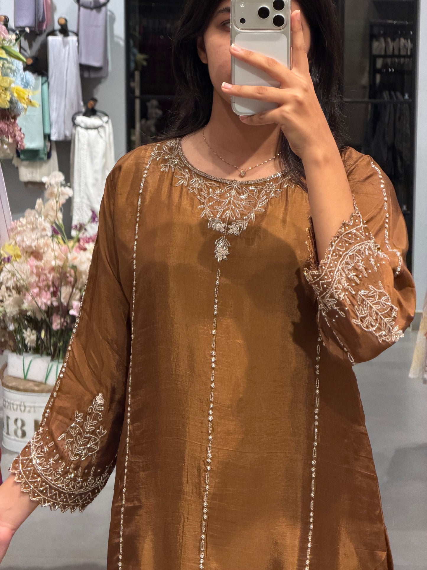 Mocha Brown Uppada Silk Embroidered Sharara  Set