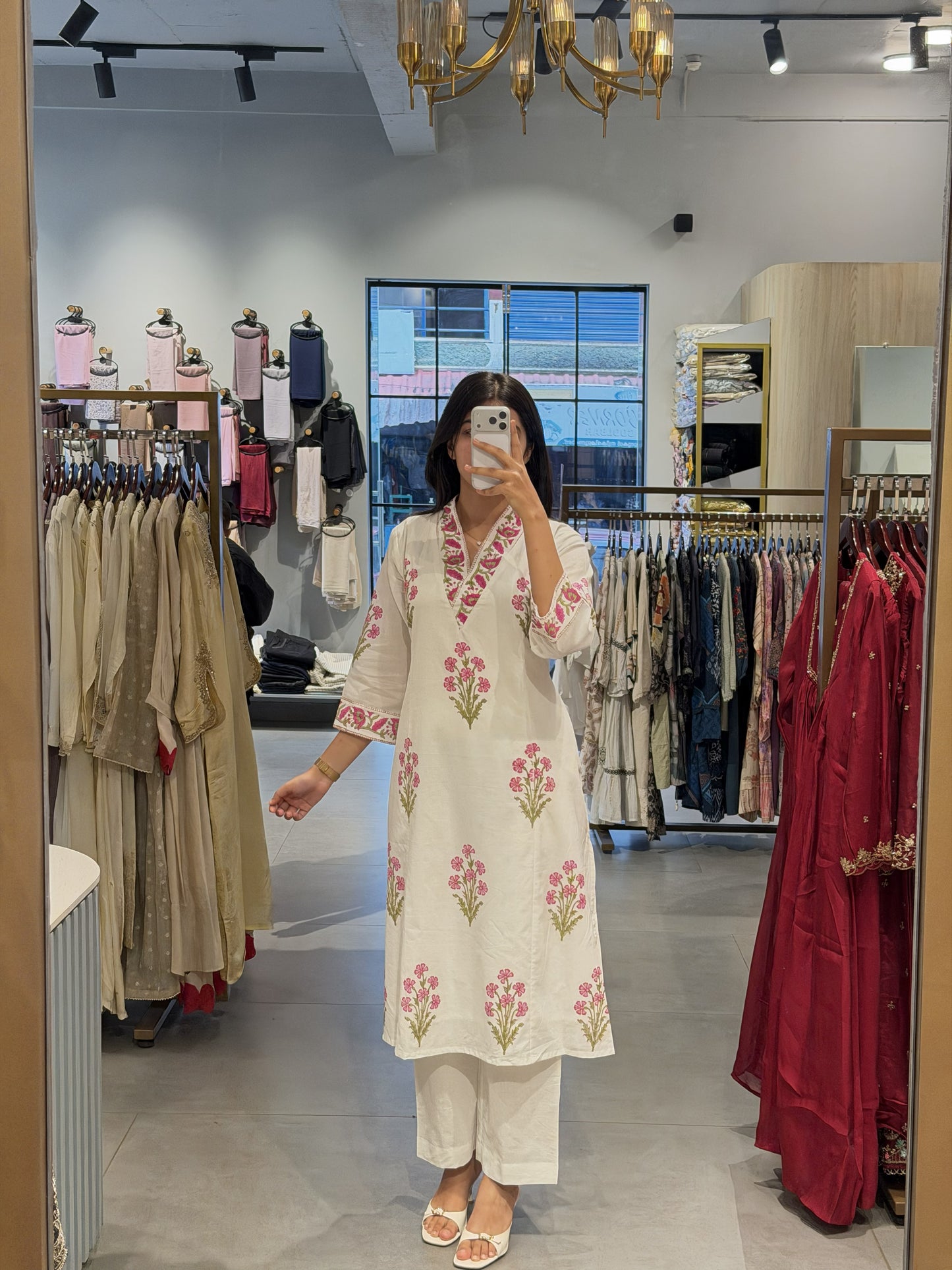 Premium White Floral Cotton Suit