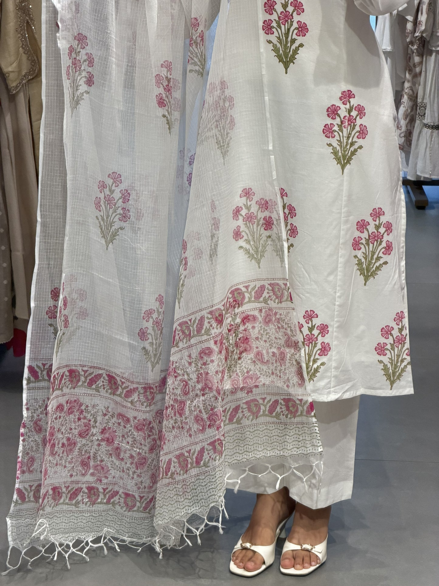 Premium White Floral Cotton Suit