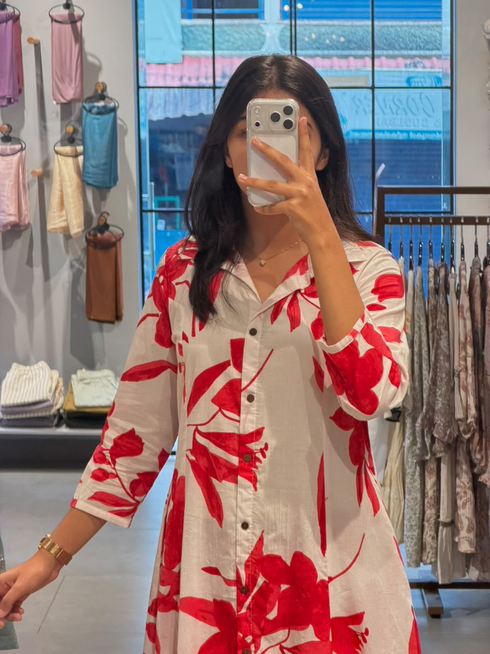 casual cheery red mul cotton kurta