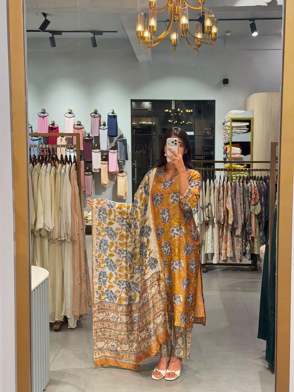 Mustard Yellow Printed Chanderi Silk