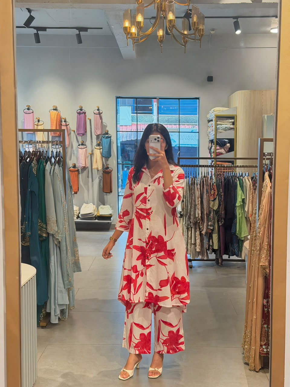 casual cheery red mul cotton kurta