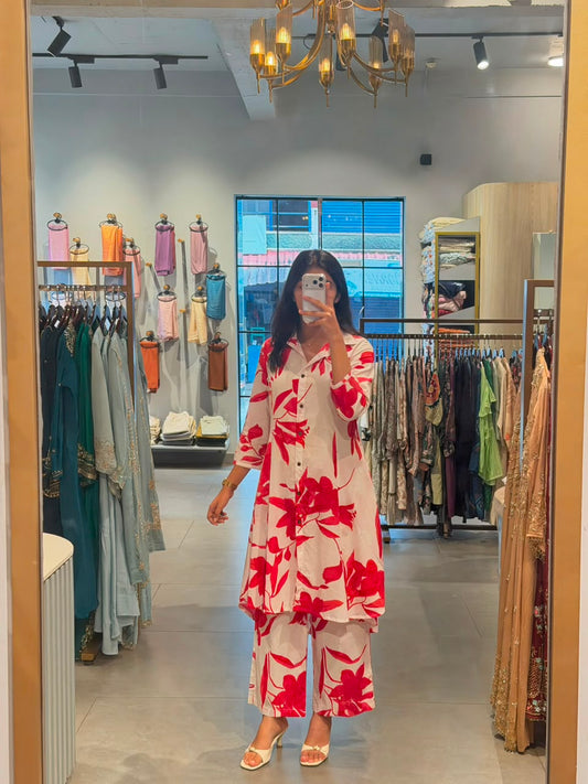 casual cheery red mul cotton kurta