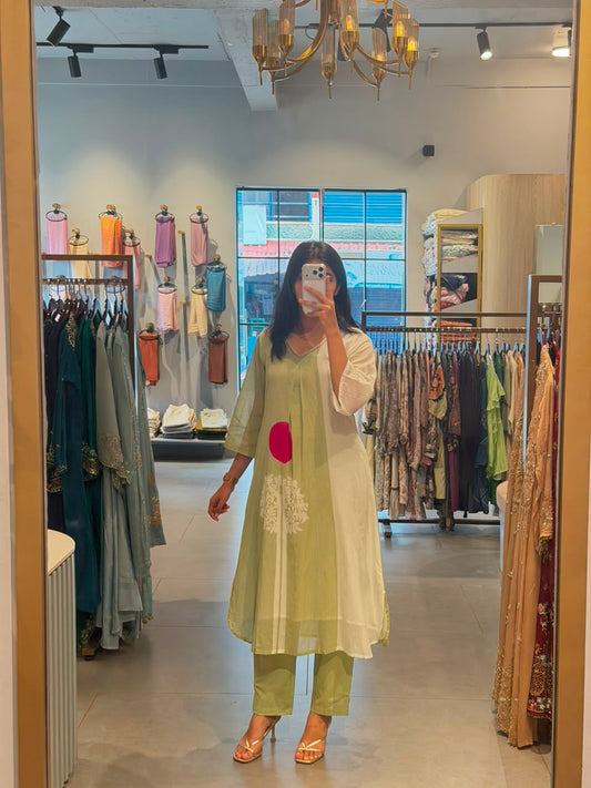 Casual pastel green mul Cotton coord set