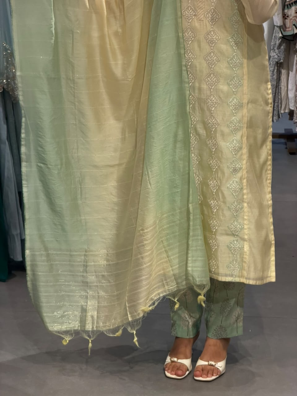 Elegant mint chanderi silk