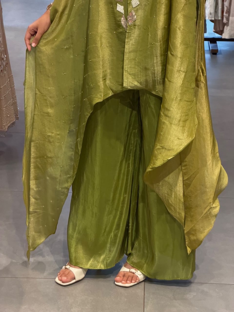 Olive green Tissue silk Kaftan Set