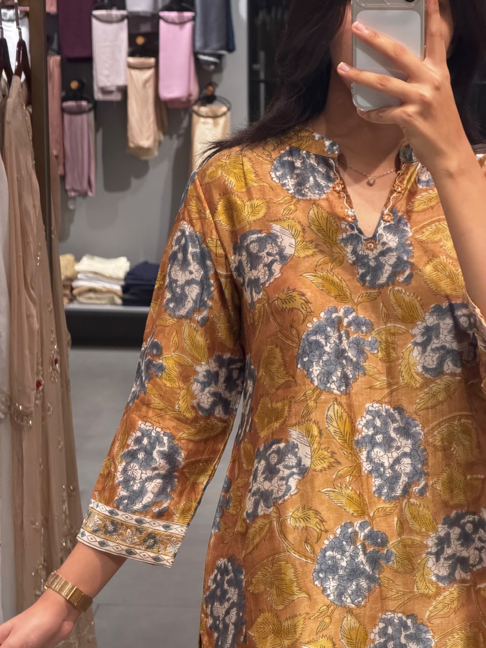 Mustard Yellow Printed Chanderi Silk