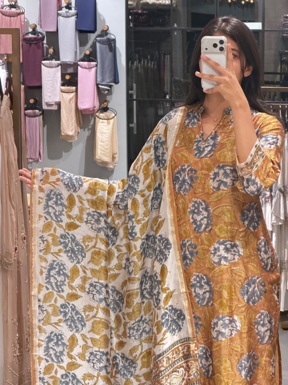 Mustard Yellow Printed Chanderi Silk