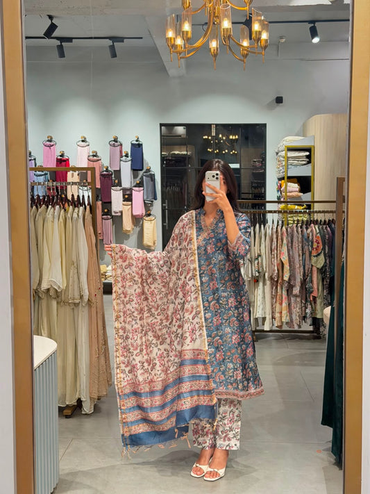 Floral Chanderi Silk Semi party Wear
