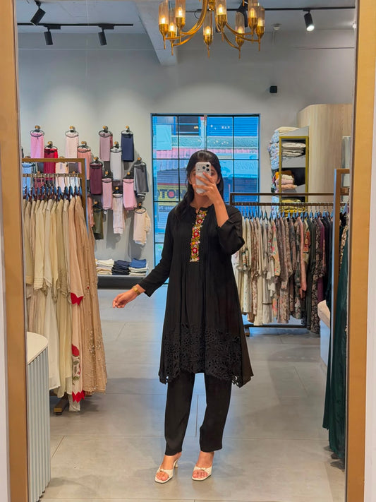 Elegant Black Silk Kurta Set