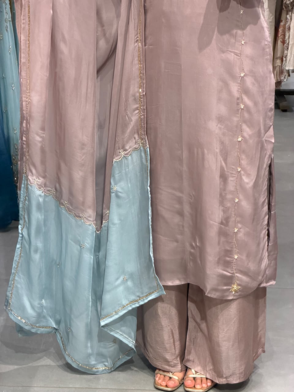 Pastel Embroidered Organza Suit Set