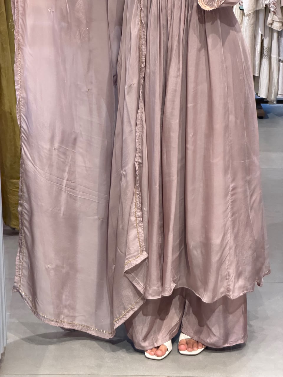 Mauve Embroidered Soft Organza Anarkali set