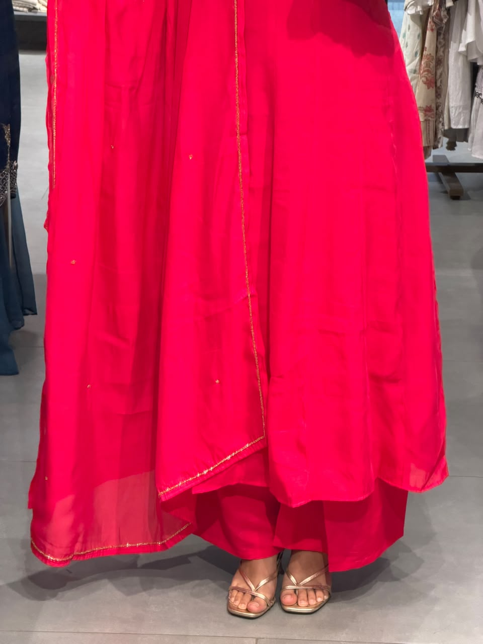 Rani Pink Chanderi Silk Anarkali Set