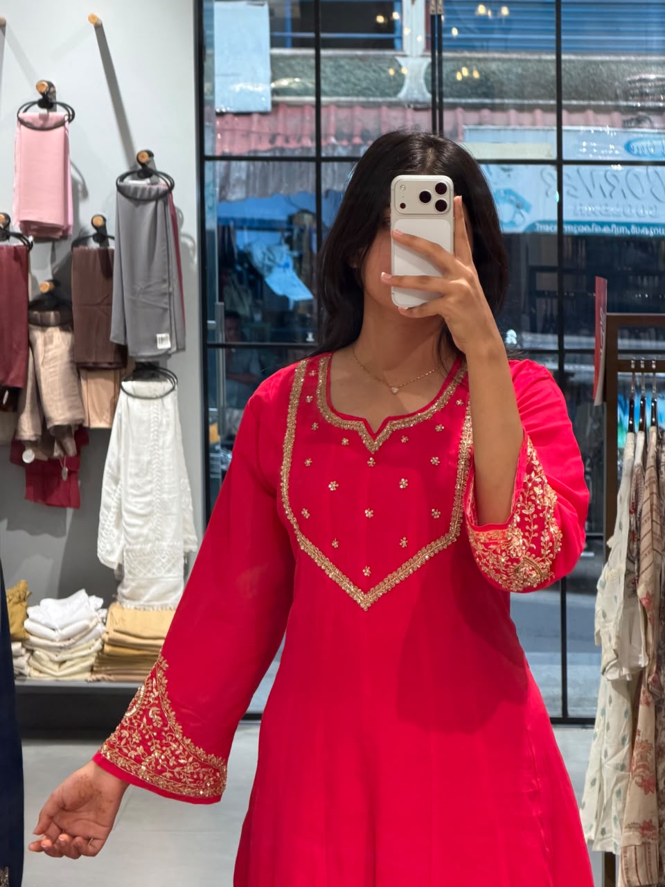 Rani Pink Chanderi Silk Anarkali Set