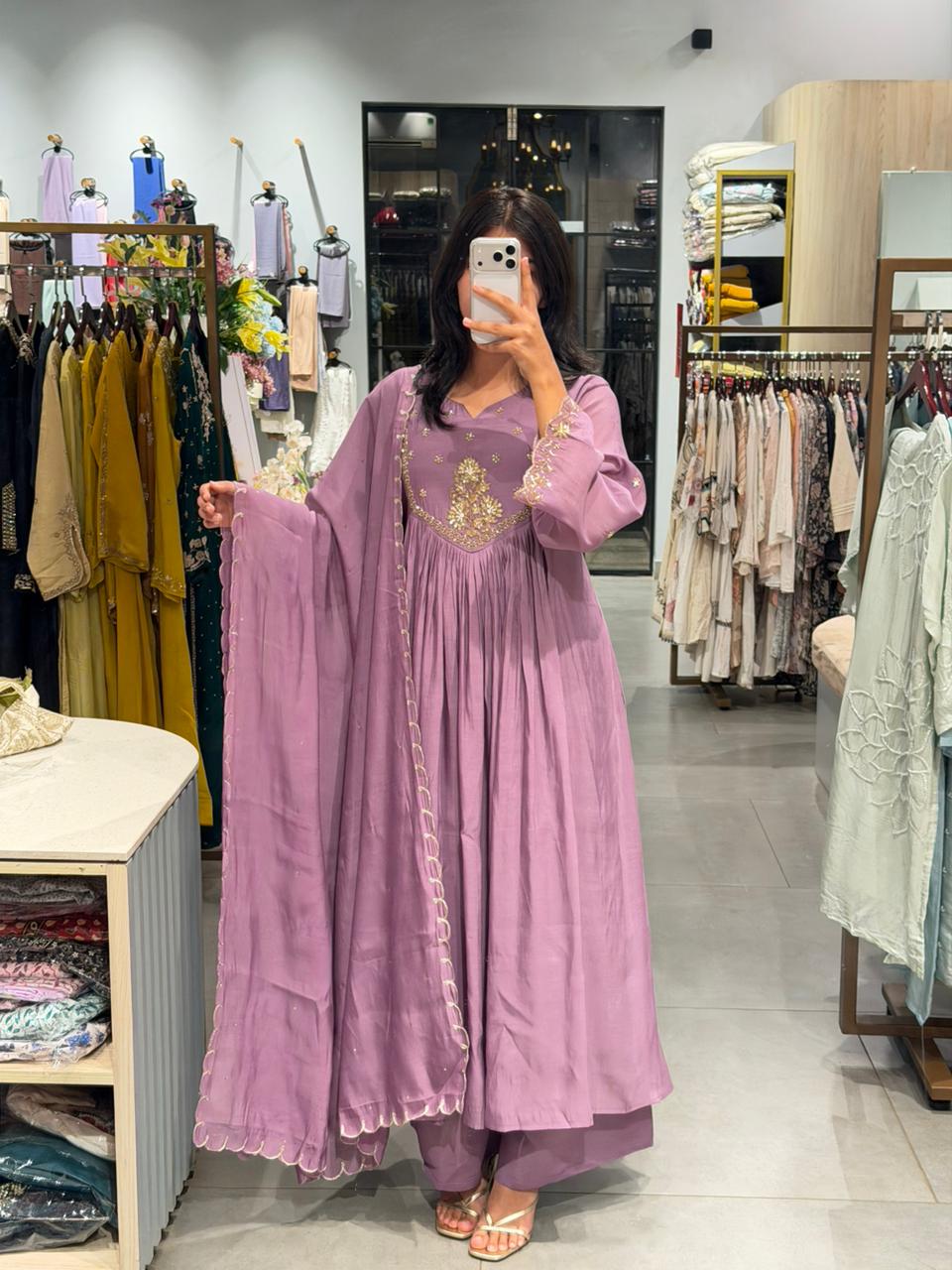 Lavender Grace Mul Chanderi Silk