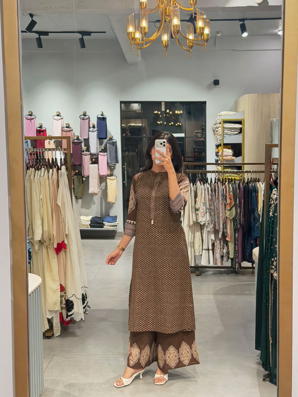 BROWN Printed Cotton Suit Set