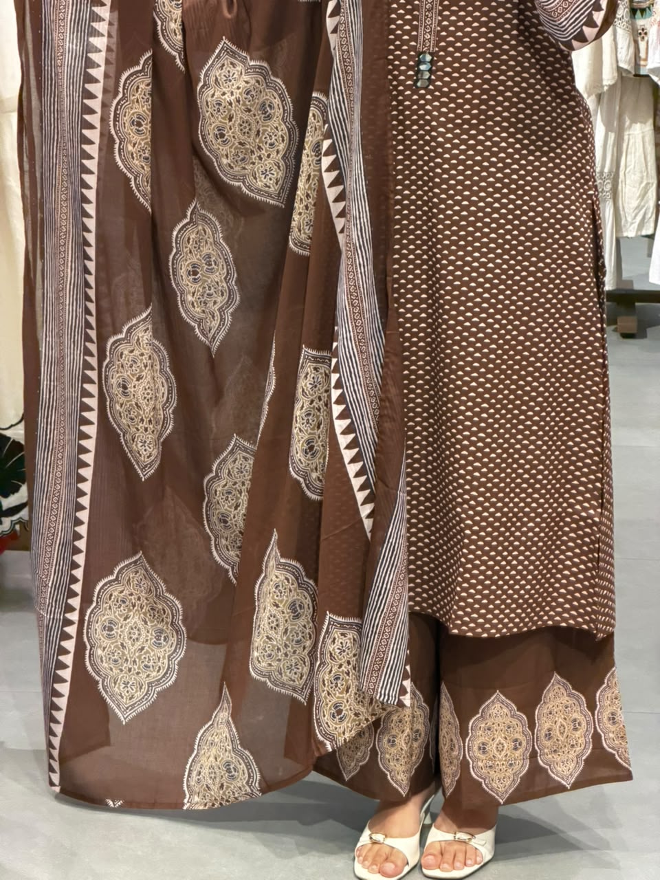 BROWN Printed Cotton Suit Set