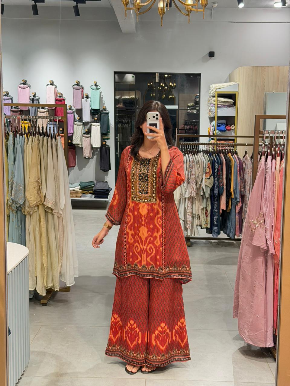 Sindoor Ikat Co-ord with Zari Yoke