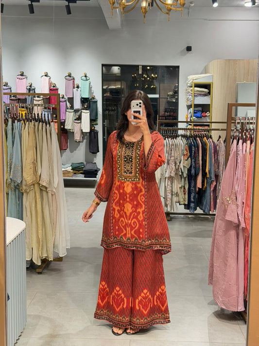 Sindoor Ikat Co-ord with Zari Yoke